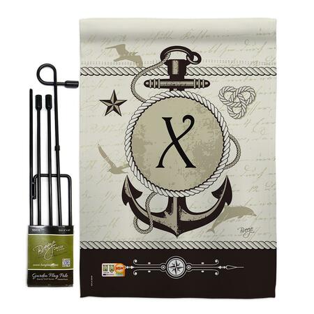 GARDENCONTROL 13 x 18.5 in. Nautical X Initial Coastal Vertical Double Sided Garden Flag Set with Banner Pole GA4110641